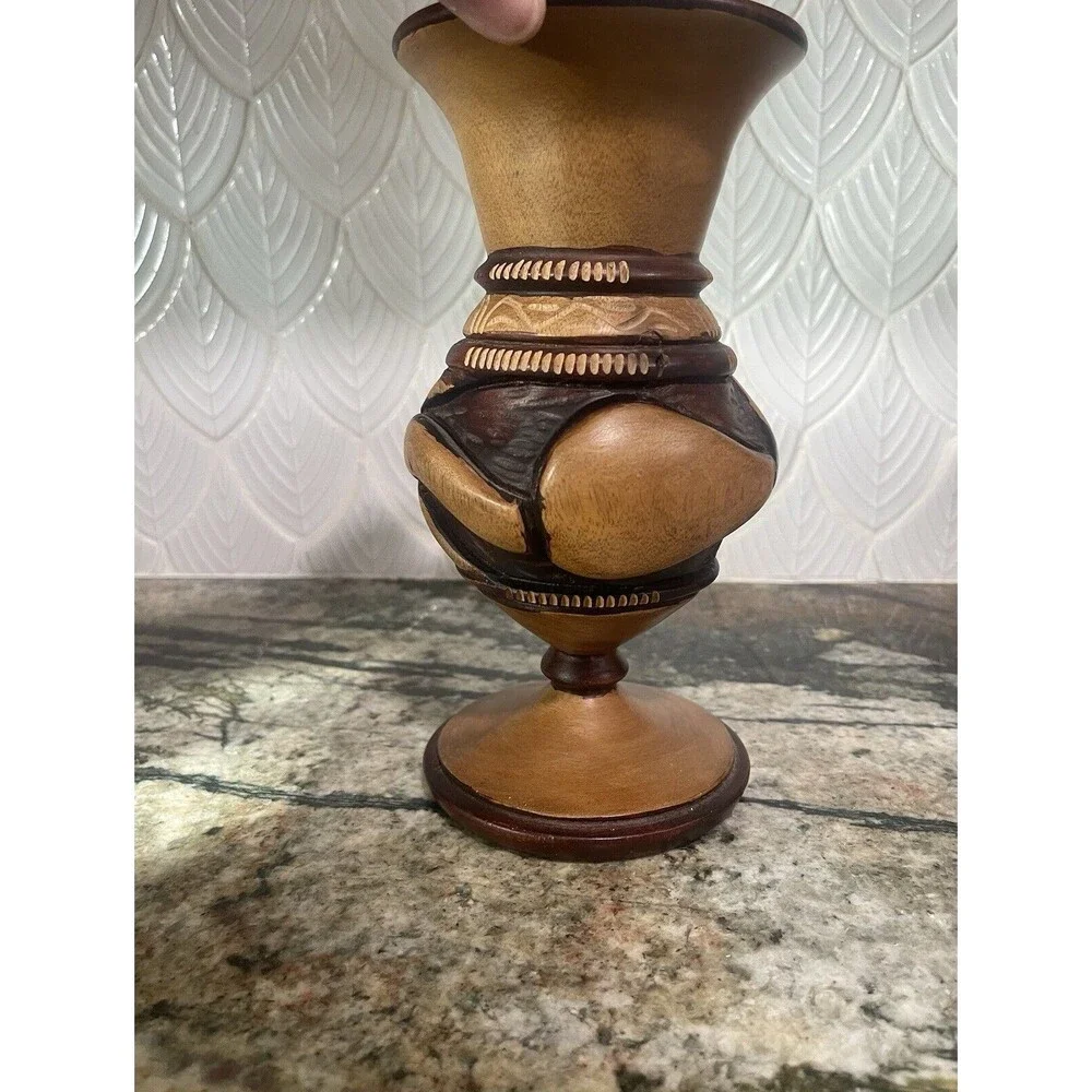 Wood Carved Vase Snake Eating Tail Design